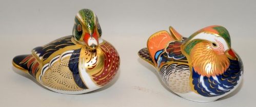 Two Royal Crown Derby Imari paperweights with silver stoppers in the form of a Carolina duck and a