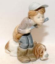 Lladro figure 1970s Hunting Boy with Blood hound 19cm tall