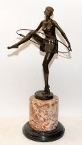 Signed after Dominique Alonzo (active 1910-1930) large bronze figure of a dancing girl with hoop.