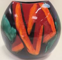 Poole Pottery large Living Glaze Graffiti purse vase 10.25" high.