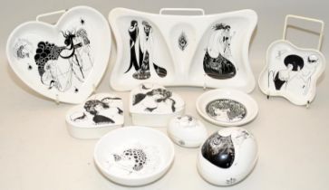 Poole Pottery Aubrey Beardsley collection to include lidded pots, eggs & trinket dishes (9)