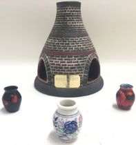 Poole Pottery small kiln 7.25" high together with three miniatures.