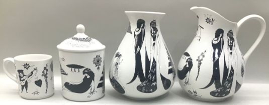 Poole Pottery Aubrey Beardsley large vase 8" high together with large jug 8.5" high and a hard to