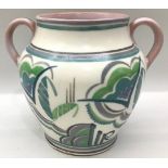 Poole Pottery shape 401 ZI pattern twin handled vase decorated by Grace Burge approx 5" high.