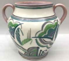 Poole Pottery shape 401 ZI pattern twin handled vase decorated by Grace Burge approx 5" high.