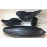 Poole Pottery freeform large cucumber dish together with tick vase & two other pieces in the black