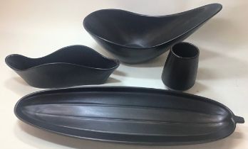 Poole Pottery freeform large cucumber dish together with tick vase & two other pieces in the black