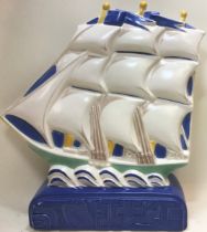 Poole Pottery studio circa 2000, flatback masted Galleon in original 1920's coloured glazes.