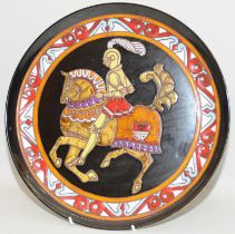 Poole Pottery Aegean charger 12.5" dia depicting a knight on horseback.