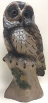 Poole Pottery large stoneware painted barred owl 13" high modelled by Barbara Linley-Adams.