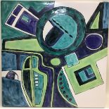 Poole Pottery interest large 16" square tile depicting an aerial street plan by Carol Cutler.