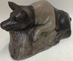 Poole Pottery hard to find stoneware model of a pig on straw modelled by Barbara Linley-Adams.