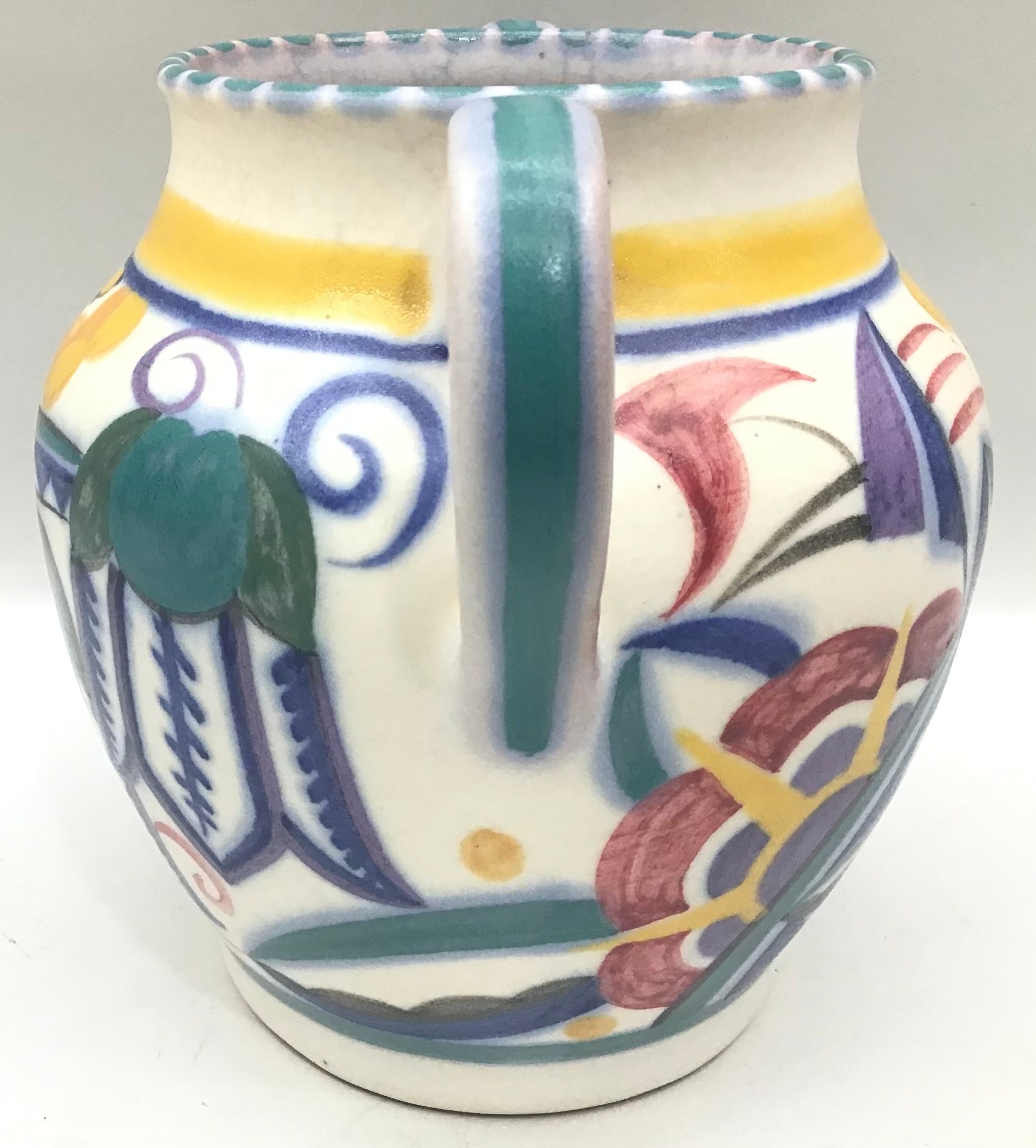 Poole Pottery shape 401 TY pattern twin handled vase decorated by Marian Heath 4.9" high. - Image 2 of 6