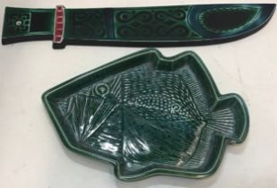 Poole Pottery fish dish designed by Robert Jefferson with unusual studio mark no 45, 1964,