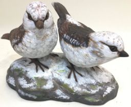 Poole Pottery pair of stoneware acrylic painted Snow Buntings modelled by Barbara Linley-Adams