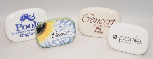 Poole Pottery advertising point of sales to include Vincent, Concert tableware, plus two others (4)