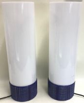 Poole Pottery stunning matching pair of Robert Jefferson cobalt blue large circular Helios lamps.