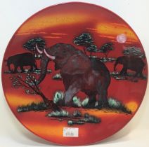 Poole Pottery studio 16" charger African Animals "Elephants" decorated by Jane Brewer.