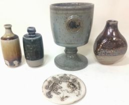 Poole Pottery Goblet together with three Guy Sydenham miniature vases, and a small GS silver jubilee