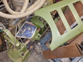 Multi Tool commercial wood working lathe self standing together a quantity of wooden handled lathe