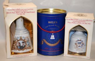 3 x Bell's Whisky celebration decanters, all boxed, two sealed with contents intact