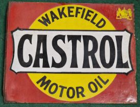 Castrol double sided motor oil enamel sign.