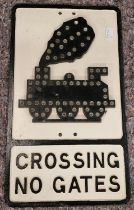 Railway crossing metal sign