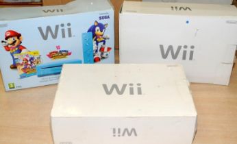 3 x boxed Wii consoles including London Olympics Mario and Sonic 2012 set
