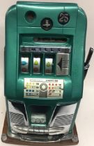 Mills Hi Top coin operated 2 scent one arm bandit has jackpot, cash box back door key etc working in