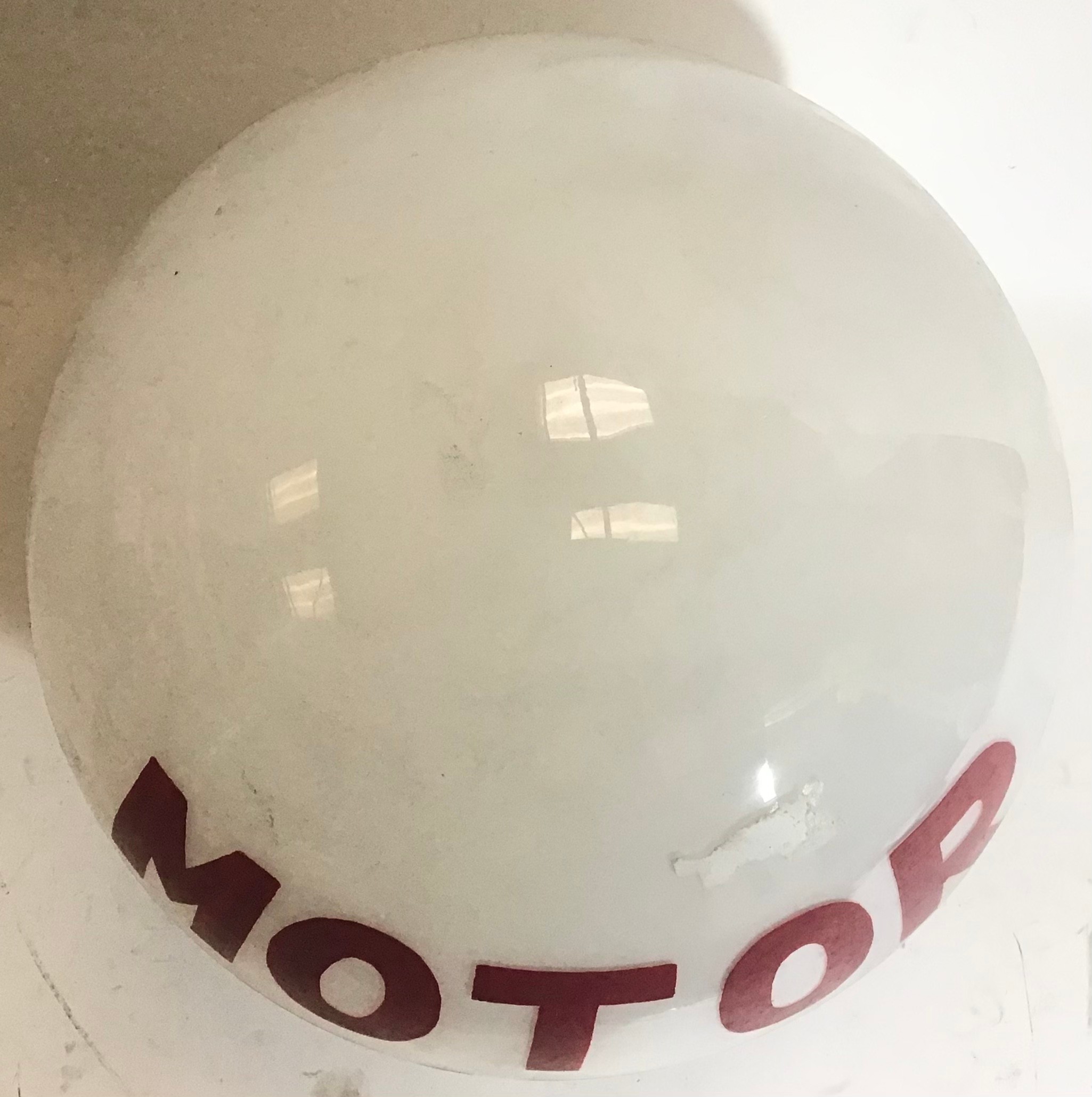 Glass opaque advertising Dome taken from a vintage petrol pump 35cm dia - Image 2 of 4