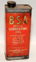 Rare 1920's BSA Special Lubricating Oil for cycles/ motor bicycles oil can with screwtop. 16cms tall
