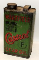 Vintage Wakefield Castrol F Gear Oil green oil can c/w contents