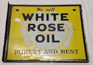 White rose oil double sided enamel sign.