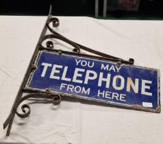 Enamel double sided telephone sign with bracket.