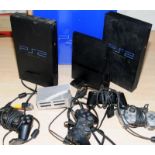 Carton of PS2 consoles and controllers etc.