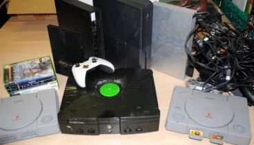 A quantity of games consoles, controllers and games, XBox, Playstation etc