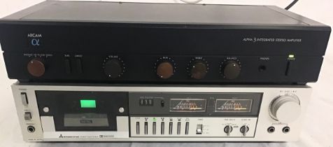 HIFI COMPONENTS FROM ARCAM AND MITSUBISHI. The Arcam amplifier is model No. alpha 3 followed by a