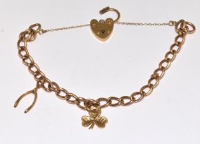 9ct Gold Bracelet with Heart Clasp & Safety Chain., all links individually hall marked, 14.5g