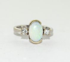 18ct white gold ladies Fiery Opal and Diamond ring size L