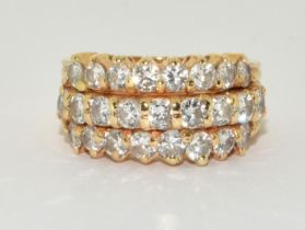 14ct gold Ladies 3 row Diamond ring approx 2ct size L