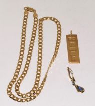 9ct gold chain together a 9ct gold ingot and a small gold earring 20g