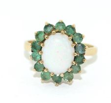 9ct gold ladies Emerald and opal cluster ring size M