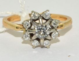 18cd platinum tested ladies Diamond star cluster ring approx 0.5ct size P