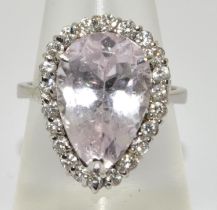 large heavy Kunzite and Diamond ring set in 18ct white gold size N