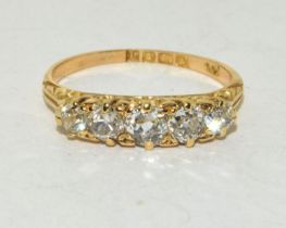 18ct gold ladies antique set 5 stone Diamond ring approx. 75 points size M