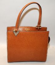Vintage "Lalique" brown leather ladies hand bag