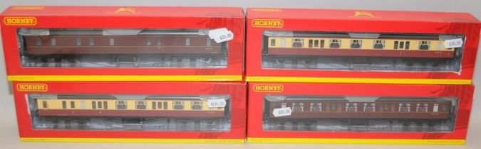 Hornby OO Gauge BR Hawksworth coaches R4407, R4408, R4409 and R4410. All boxed