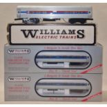 Williams O gauge trains 3 x boxed carriages 2 x Amtrak the other Amfleet all appear in good