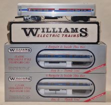 Williams O gauge trains 3 x boxed carriages 2 x Amtrak the other Amfleet all appear in good