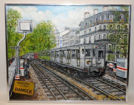 Signed Malcolm Drabwell oil on board Paris Metro Barbes Rochechouart Station 40x50cm